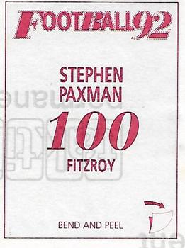 1992 Select AFL Stickers #100 Stephen Paxman Back